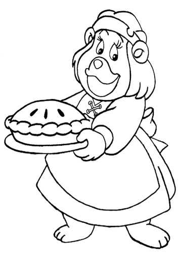 Kolorowanka uśmiechnięta Bunia z ciastem